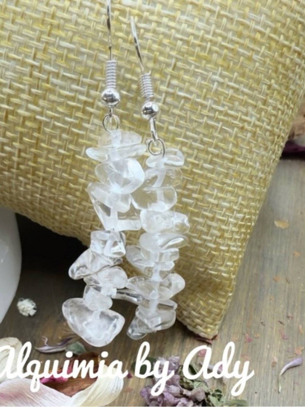 Quarzo y Plata + Clear quartz dangle bar  Earrings - Picture 2 of 2